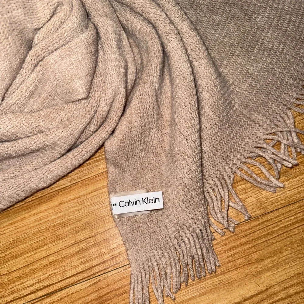 Calvin Klein Beige Almond Acrylic Woven Scarf Women One Size